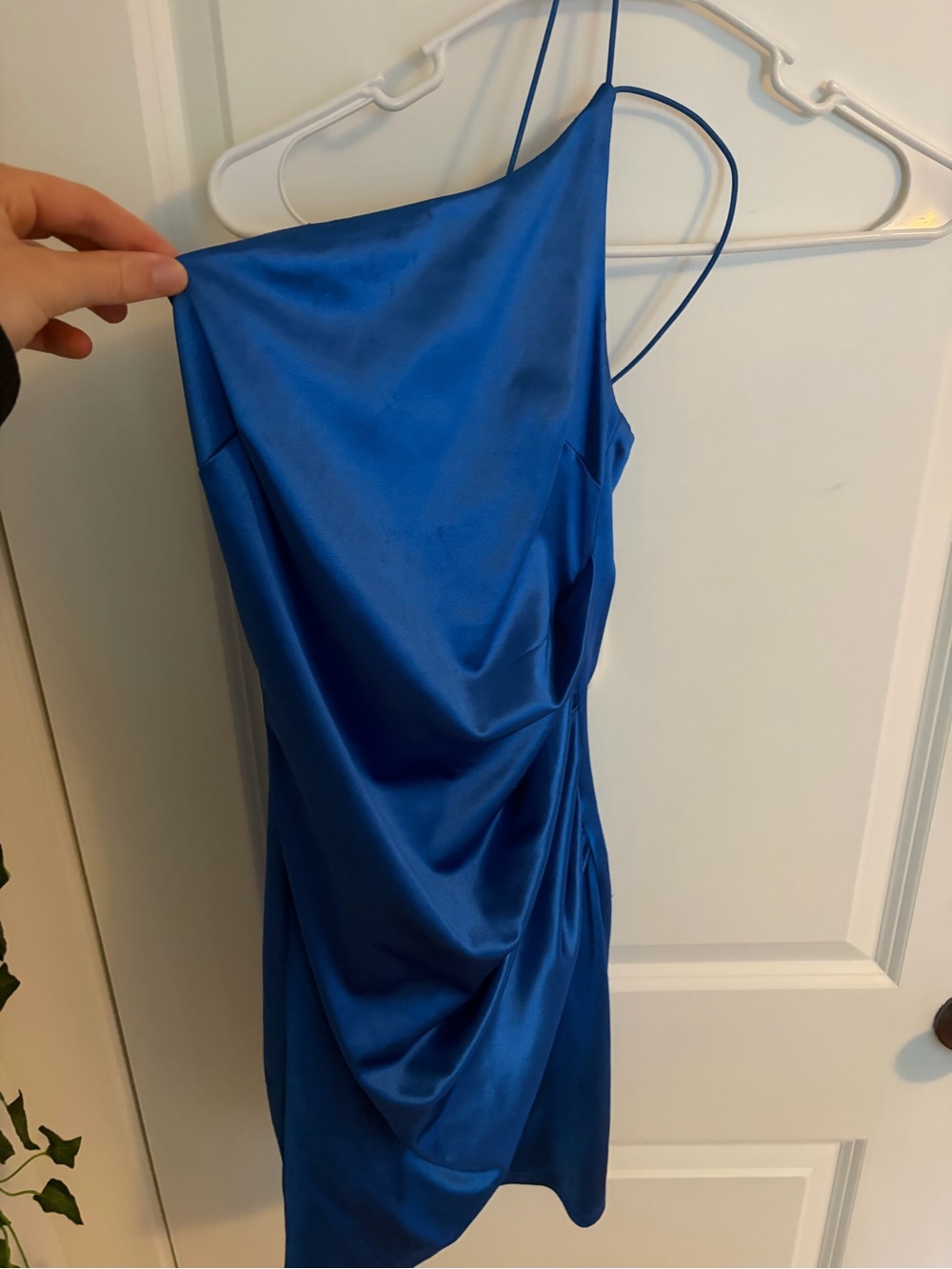 One-Shoulder Satin Dress in Cobalt Blue
